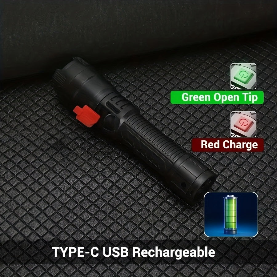 IPX6 USB Rechargeable New Flashlight, Long Lasting Battery, Multiple Adjustable Brightness Modes, Ideal for Camping, Power Outage, Home Use, Night Fishing and Emergency Gear