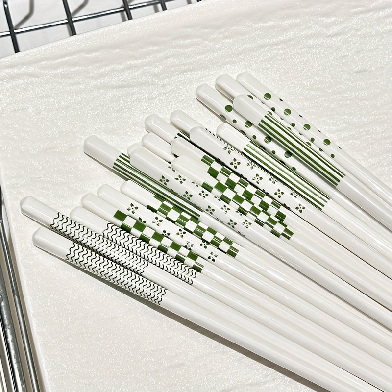 5/10 Pairs – Ceramic Chopsticks, Green Pattern Chopsticks, High Aesthetic, Non-Slip, High Temperature Resistant, Clean & Hygienic, Easy to Clean – Perfect for Home & Restaurant, Tableware Accessories