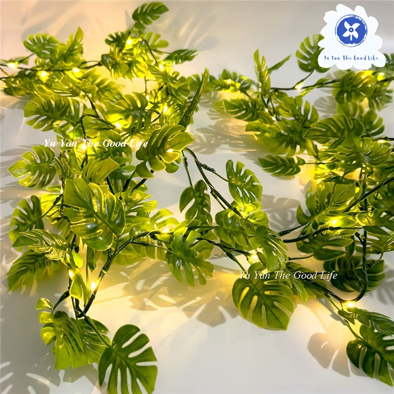 1PC 20led人造龟叶棕榈叶串灯，主杆1.7m，电池盒供电（不含电池），适用于家庭婚礼主题 生日派对夏季装饰串灯