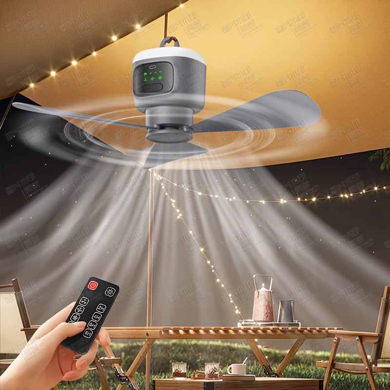 Camping Fan with 4 Speed & LED Light, 8 Hours Timer, Up to 30H Working Time, 12000mAh Battery Ceiling Fan with Remote Control