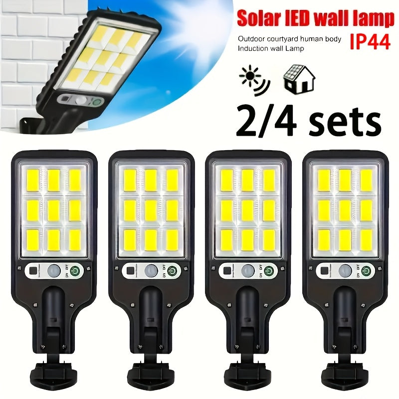 2/4 Sets Solar Outdoor Sensor Light, 108 COB LED Solar Sensor Street Light - 3 Lighting Modes, Solar Powered, IP44 Waterproof, Plastic Material - Perfect for Garden, Courtyard, Pathway Lighting and Commercial Lighting