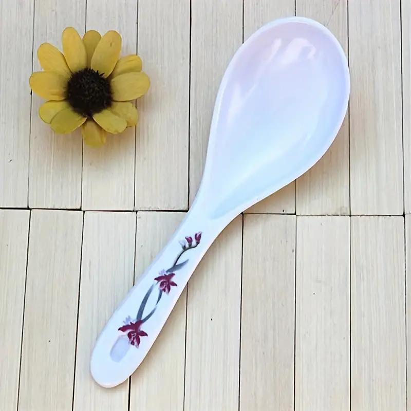 4-Piece Patterned Rice Spoon Set, Plastic Rice Spatula, Practical Utensil, White Household Spoon, Ideal for Home, Kitchen, Restaurant & Hotel Supplies