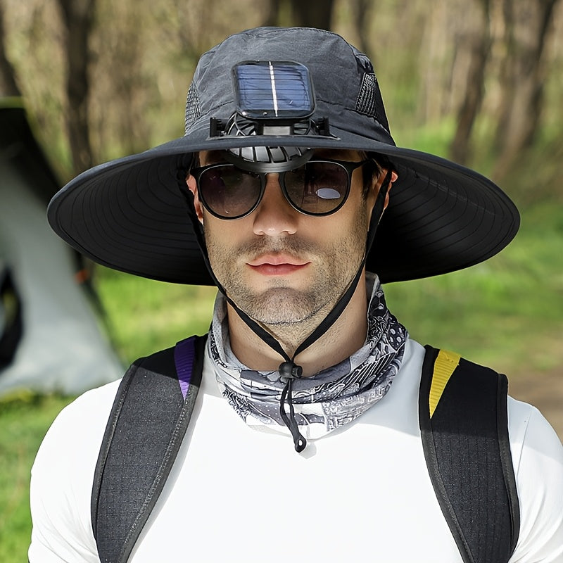 Outdoor Solar Fan Hat, 3-Speed Adjustable High Wind Breathable Design, Unisex Travel Mountaineering Bucket Hat, Essential Summer Outdoor Cooling Hat