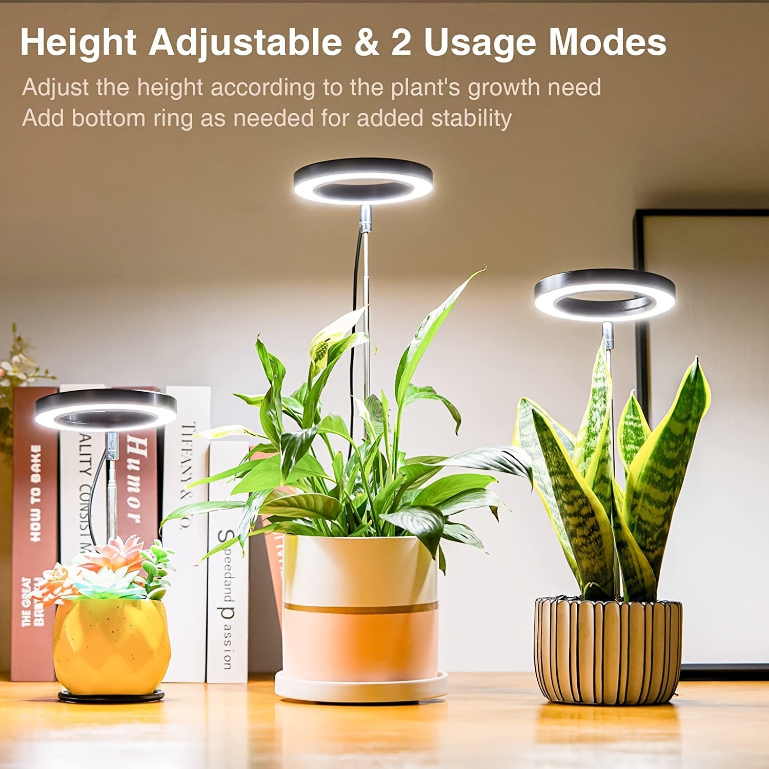 Indoor LED Plant Grow Light, Full Spectrum Ring Grow Light, 3 Colors, 10 Dimmable Levels, Auto Timer, USB Powered, Height Adjustable, Ideal for Succulents and Small Plants
