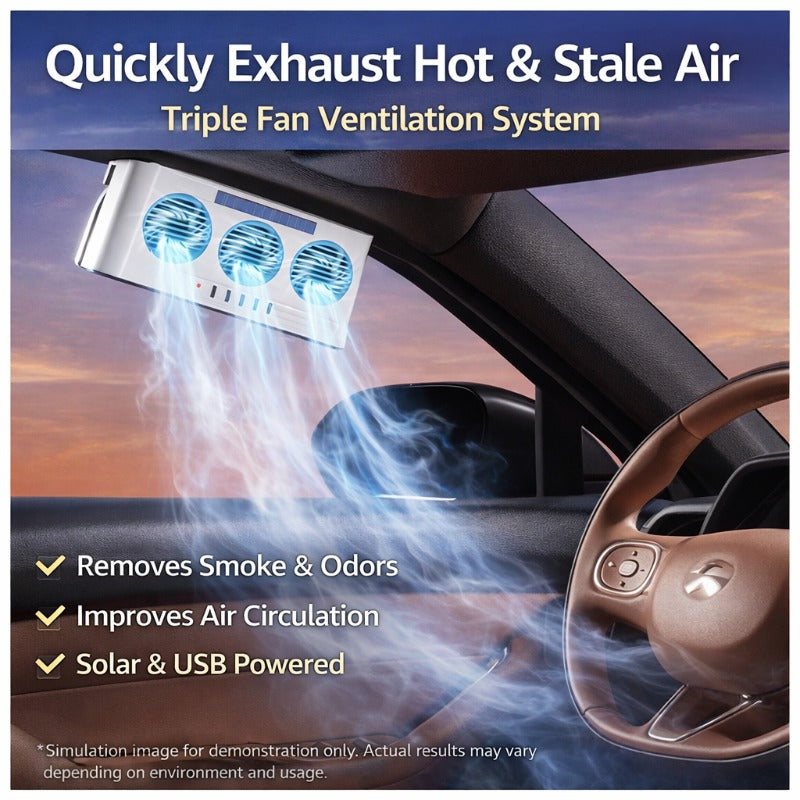 Solar Powered Exhaust Fan with Built-in 1200mAh Solar Battery, Car Interior Heat Dissipation, Ventilation and Air Purification