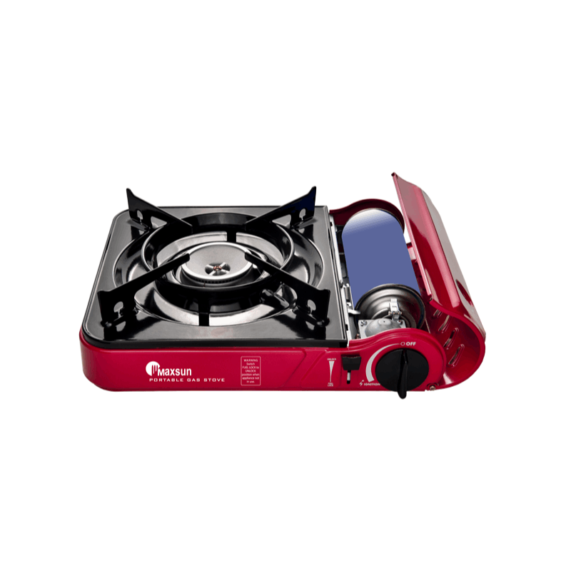 Butane or Propane Dual-Fuel Portable Gas Stove MS-3800LPG (Red), Maximum Power 9,560 BTU, Camping Cooker with Carrying Case
