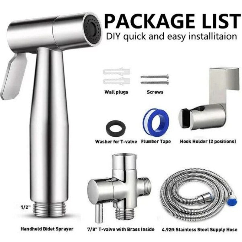 1Set (13pcs) Portable Bidet Sprayer for Toilet - 304 Stainless Steel, USA Standard, Adjustable Water Pressure, Fits Bidet Seat, Bidet Toilet, Bidet Attachment - Toilet Companion Cleaner