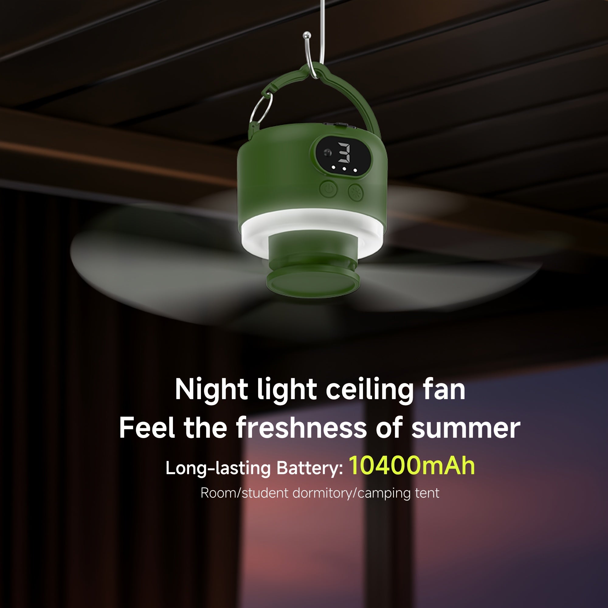 Household USB Rechargeable Fan Outdoor Camping Electric Fan, Tent Hanging Fan with Large Capacity Long Battery Life, Portable Camping Fan with Light, Camping Emergency Lamp