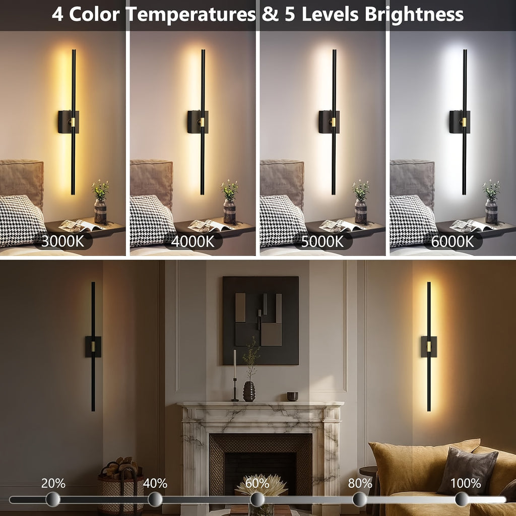 Removable Rechargeable Battery Powered, 31.5-Inch Wireless Wall Light, 360° Adjustable Lighting Angle: Features Include 4 Color Temperatures, Infinite Dimming, Touch and Remote Control Options