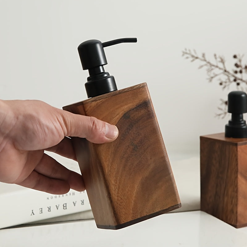 1 Vintage Wooden Soap Dispenser with Black Pump - Solid Wood Frame, 6.76oz/13.53oz Refillable Liquid Hand Soap & Dish Soap Dispenser, Freestanding for Bathroom & Kitchen Countertop, Rustic Decor Storage for Soap Bottles