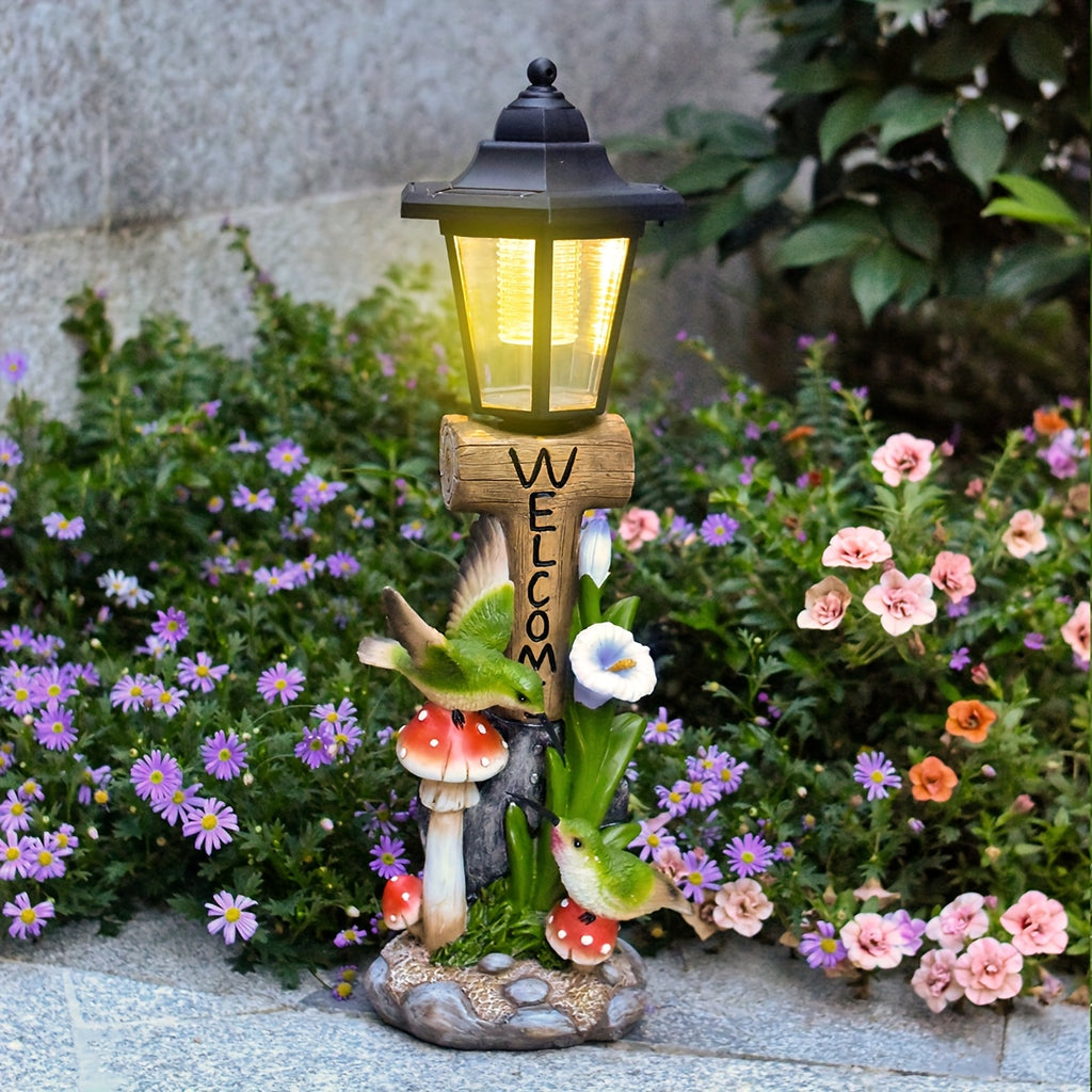 One-Piece Creative Resin Couple Hummingbird Solar Outdoor Light Sculpture Ornament, Courtyard Villa Garden Home Decorative Night Light, Path Balcony Atmosphere Sculpture Light, Solar Rechargeable Light, Graduation Season Gift for Friends