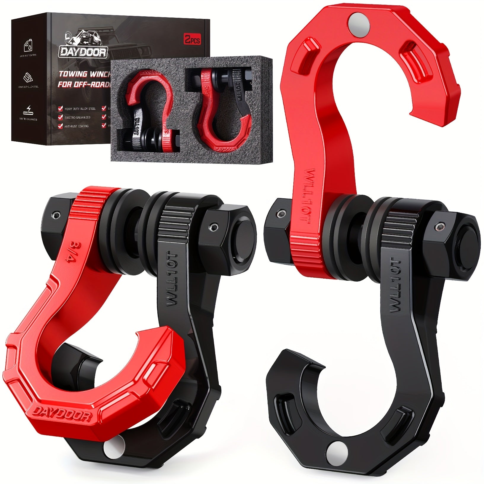 45,000 lb Break Strength Tow Hook, D-Ring Shackle, 3/4" Heavy-Duty Hook with 7/8" Screw Pin, for Off-Road Vehicle Recovery