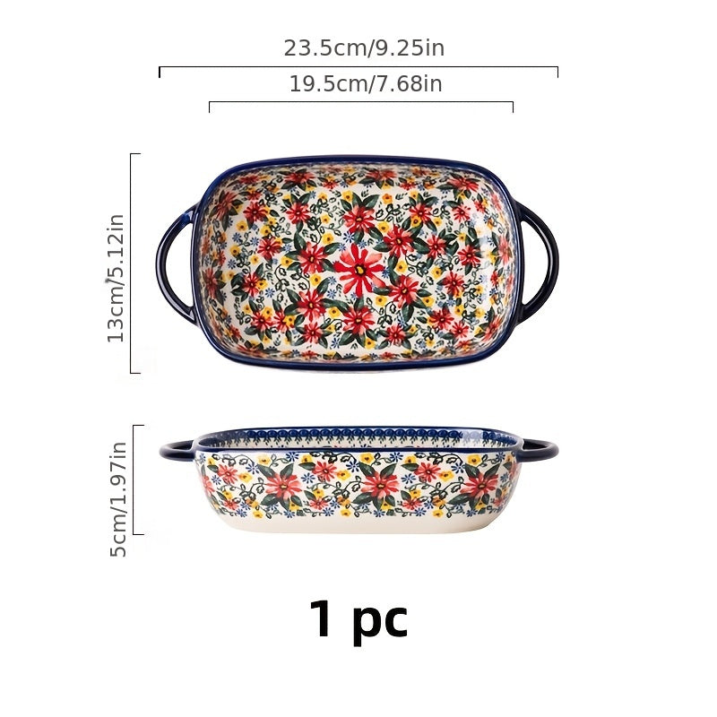 1 Piece, Polish Ear-Shaped Ceramic Baking Dish, Hand-Painted Relief Salad Plate for Home Use, Cheese Baked Rice Dish