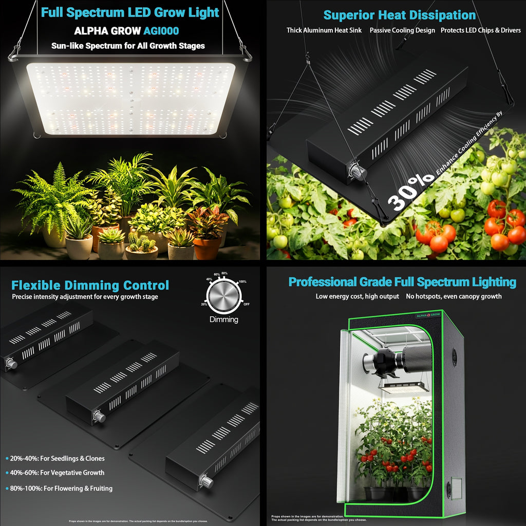 Professional 1800D 4x2 Grow Tent Kit 48"x24"x60", Complete Hydroponic System for Indoor Plants, 100W Full Spectrum LED Grow Light, 320CFM 6 Inch 2-in-1 Fan & Carbon Filter Combo 2398196504, High Reflective Mylar Lining