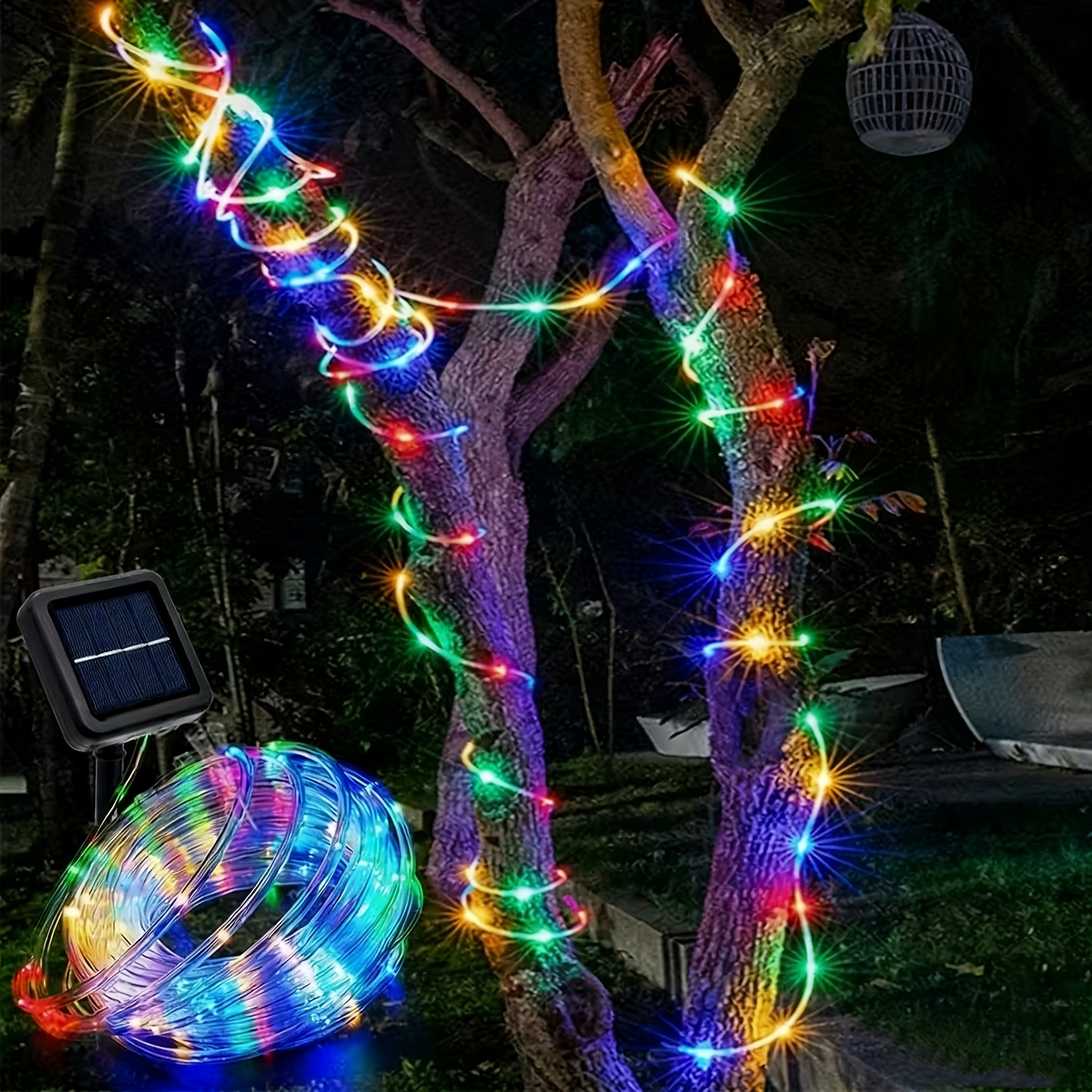Solar LED tube light, 8 modes optional - 50/100/200/300 LED beads, new spring design, compatible with flexible wiring, specially designed for garden, wedding, Christmas decoration, supports solar charging