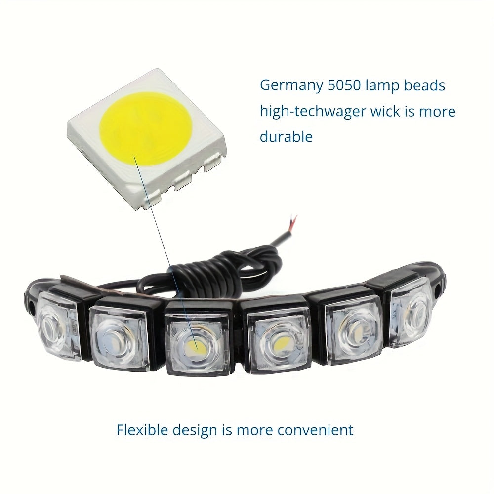 2个通用型汽车LED灯 柔性6SMD白色冰蓝色行车灯 汽车装饰灯，6个LED灯珠，汽车外部灯条，适用于轿车、SUV、皮卡车 DC 12V，不含电池