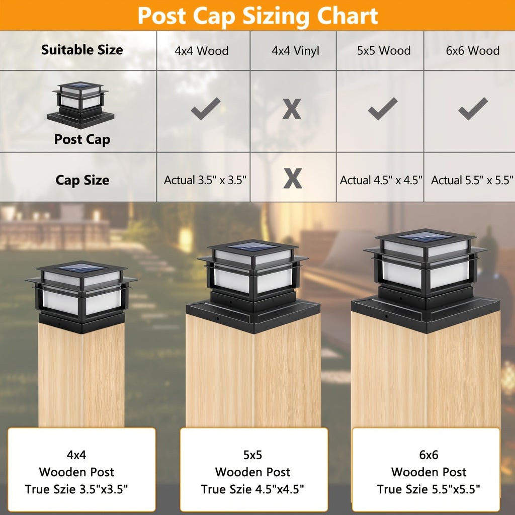 6 Pack Solar Post Lamp Cover, Outdoor High-Brightness LED Solar Fence Deck Light, Suitable for Garden, Porch, Patio, Staircase Decoration