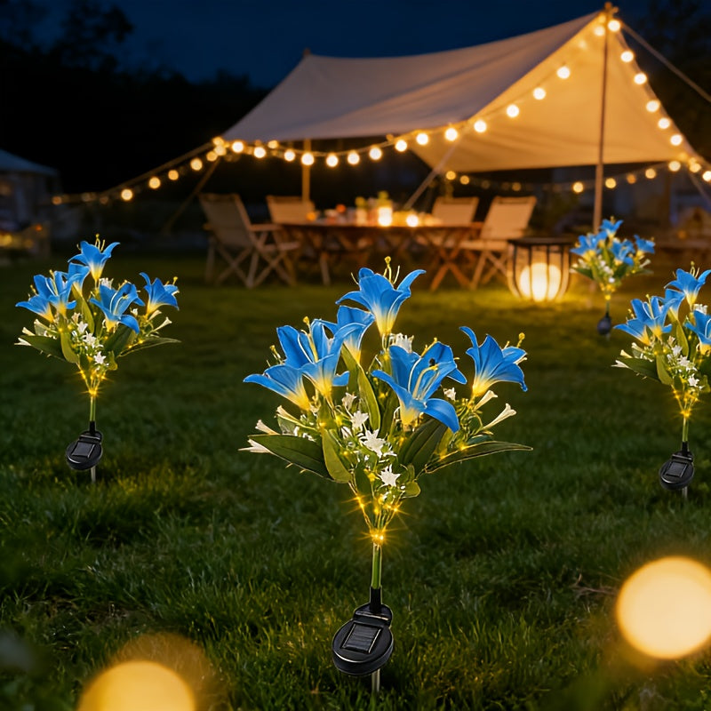 Solar 7-Head Lily LED Garden Light, Realistic Lily Bouquet Shape, Wrapped String Light, Suitable for Outdoor Path, Lawn or Courtyard Decoration, Birthday Party and Wedding Decoration