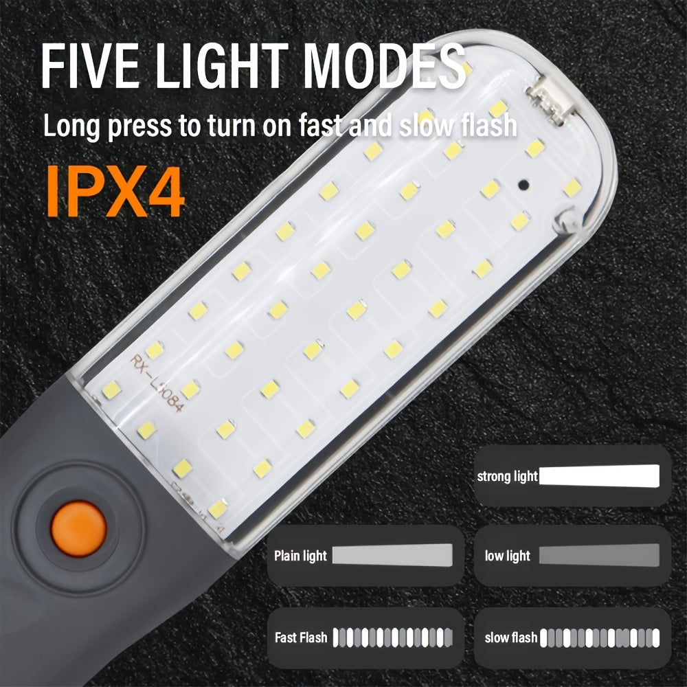 Rechargeable Work Light, Magnetic Flashlight with Hook, 360° Rotating & Folding Design, 5-Mode LED Work Light, Mechanical Lighting Lamp for Car Repair, Garage, Camping & Emergency