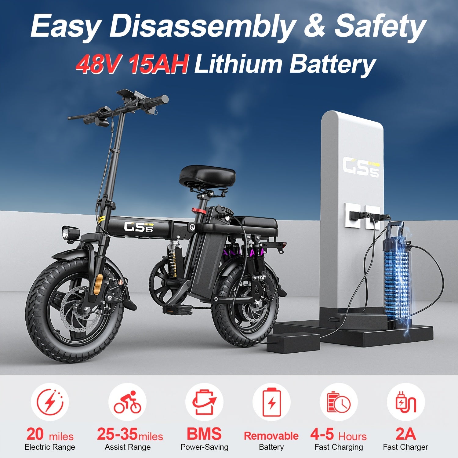 UPlee 740W 成人电动自行车，20MPH 全悬挂舒适骑行，48V15Ah，最大续航 32 英里可折叠电动自行车，14 英寸无内胎越野轮胎,城市通勤