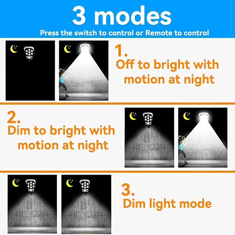 A Solar-Powered Motion Sensor Light with Remote Control And Adjustable Brightness, Featuring 77 LED Floodlights, Human Detection Lighting, And a Simulated Camera for Outdoor Porch And Garden Security Lighting, Energy-Efficient And Easy to Install