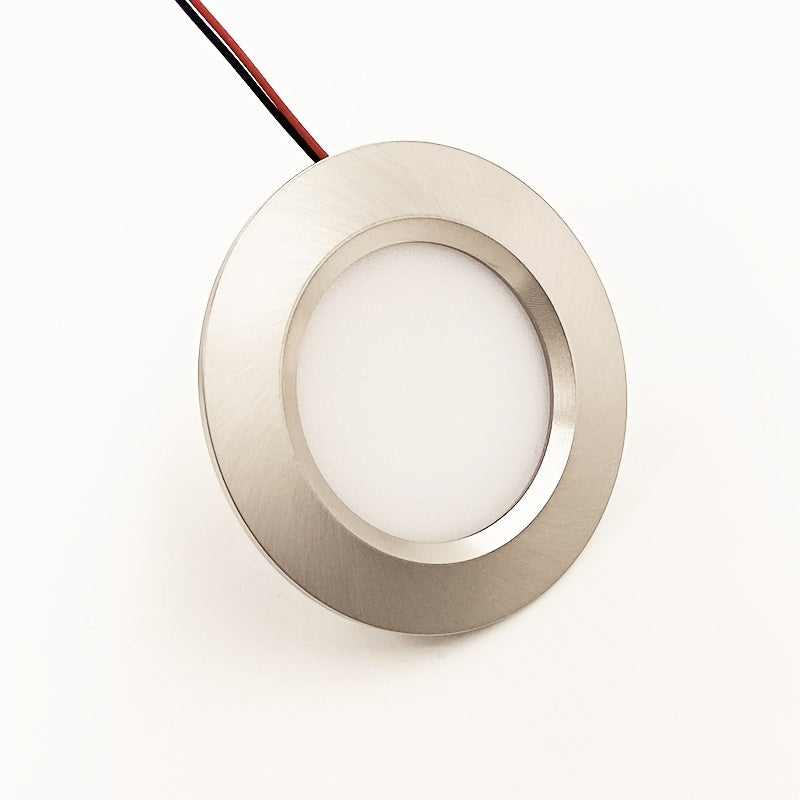 Recessed LED round downlight spotlight, metal aluminum housing, DC12V 24V, diameter 68mm*14mm, cutout 55mm, nickel color, 3W 5W LED cabinet light, for garage, bathroom, sauna lighting, shopping mall, restaurant, bedroom, corridor