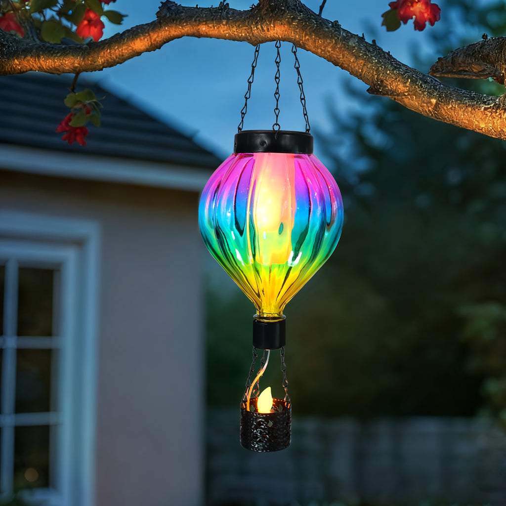 OTDECOR 1-Piece Gradient Color Solar Hot Air Balloon Outdoor Lantern, Hanging Light, IPX4 Colorful LED Hot Air Balloon Courtyard Hanging Decoration, Suitable for Courtyard, Garden, Porch, Ideal Gift to Enhance Outdoor Atmosphere.