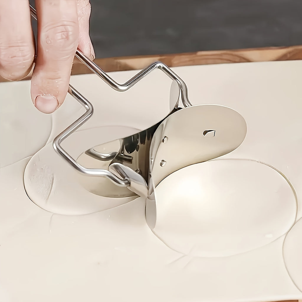 One Stainless Steel Dumpling Cutter Wheel – Dough Roller, Round Cutter for Dumplings & Buns, Ravioli Pasta Cutter, Manual Rolling Cutter – Easy Dumpling / Bun / Noodle / Pastry / Cookie Making
