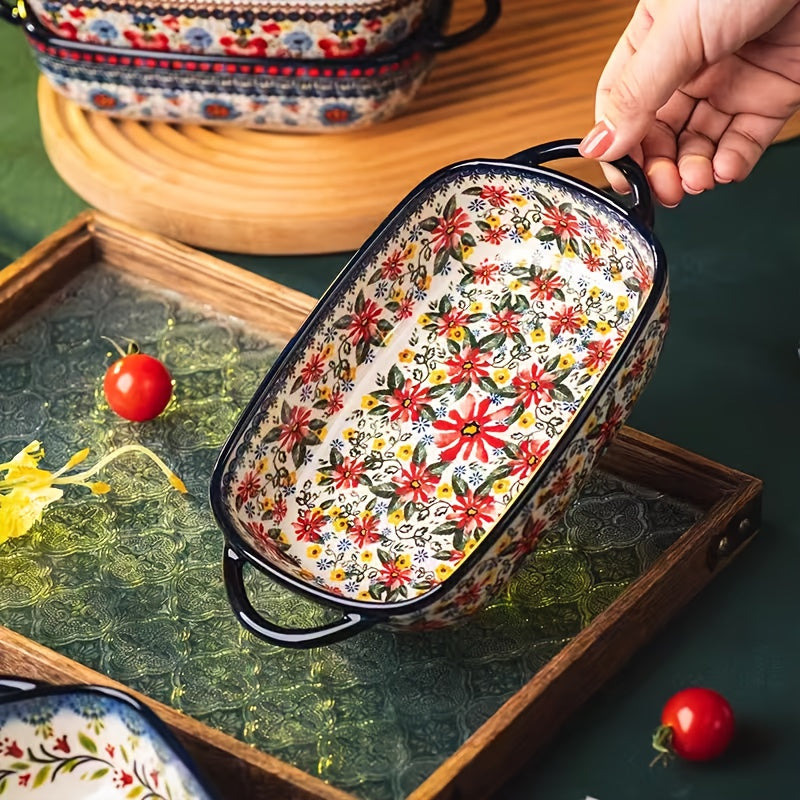 1 Piece, Polish Ear-Shaped Ceramic Baking Dish, Hand-Painted Relief Salad Plate for Home Use, Cheese Baked Rice Dish