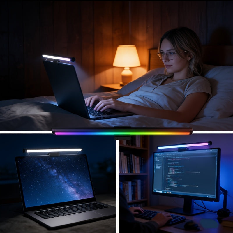 RGBW dual-sided screen light, computer screen ambiance light, indoor lighting tube, desk lamp, three-color adjustable, RGB幻彩, five-button USB wired control, 45-degree adjustable angle, computer light, eye-protection light, reading light