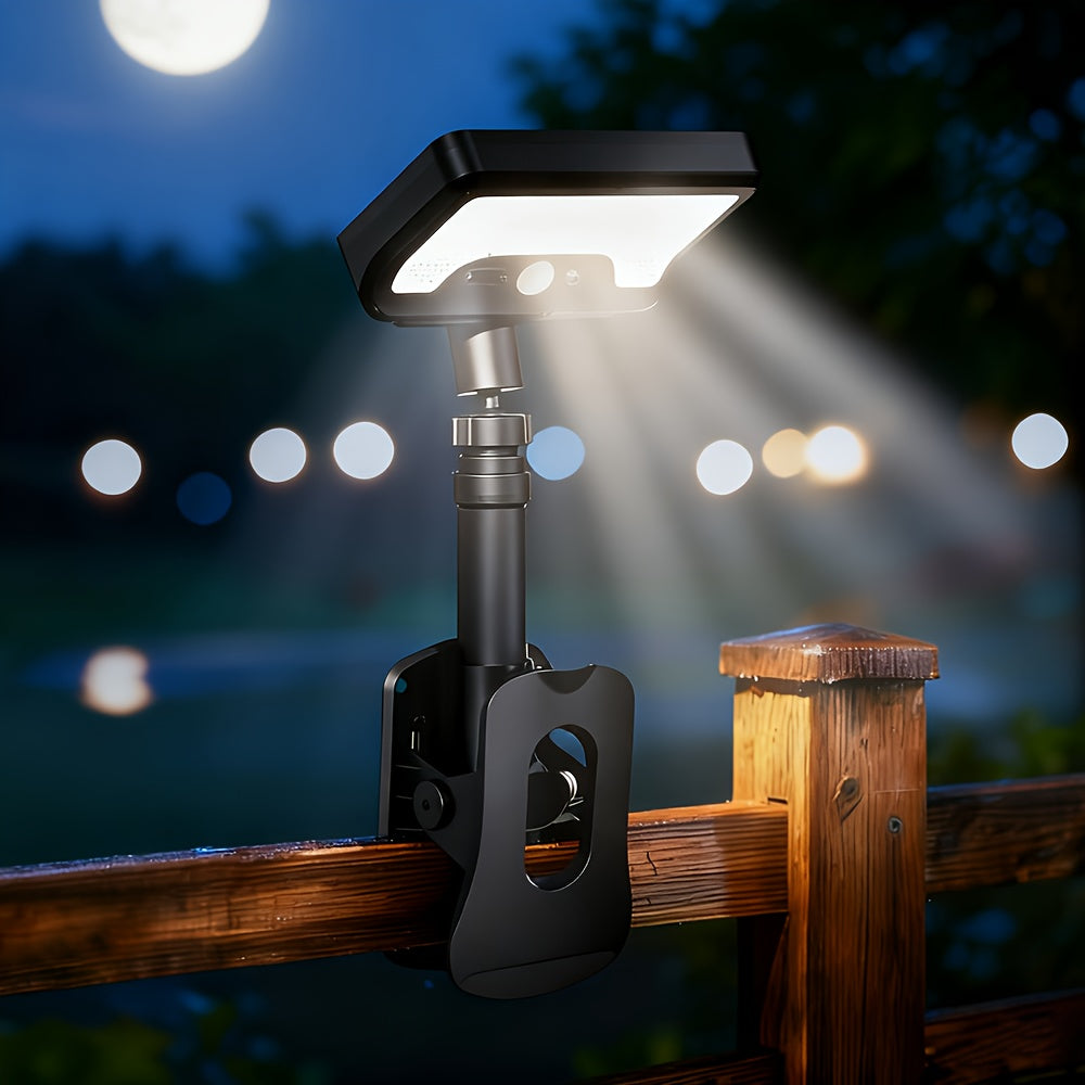 Solar Light Outdoor Courtyard Light Street Light Clip-On Light - Easy Installation - Suitable for Various Shelves, Fences, 360° Rotatable Adjustable, 1500mAh