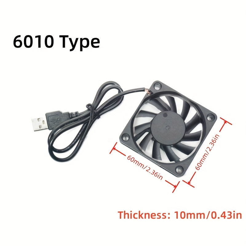 5V USB Silent Brushless Cooling Fan, Perfect for PC Case, CPU, Router and 3D Printer Heat Dissipation, Available in 5010, 6010, 8010, 8015, 8025, 9225, 12025 and 4.72 Inch Sizes