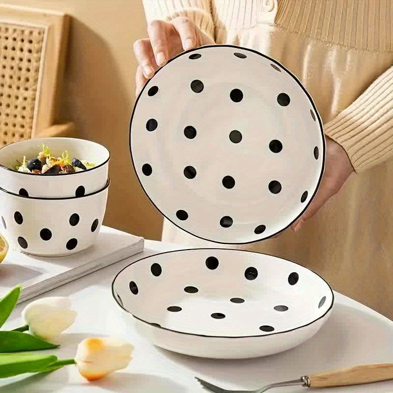 Vintage Polka Dot Ceramic Dinner Plate for Home Use, Microwave & Dishwasher Safe, Healthy Under-Glaze Craftsmanship, Perfect Home Décor & Kitchen Essential