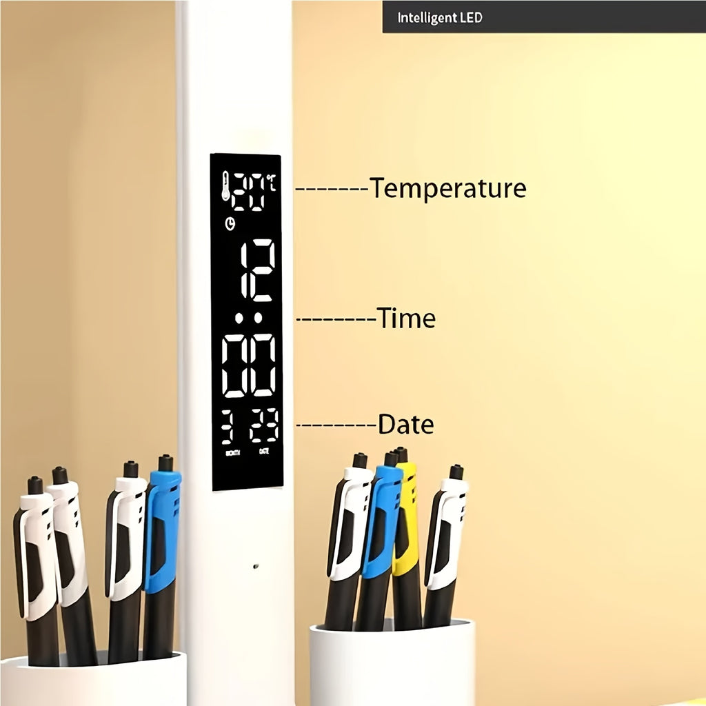Foldable Desk Lamp, Fan & Clock, Rechargeable