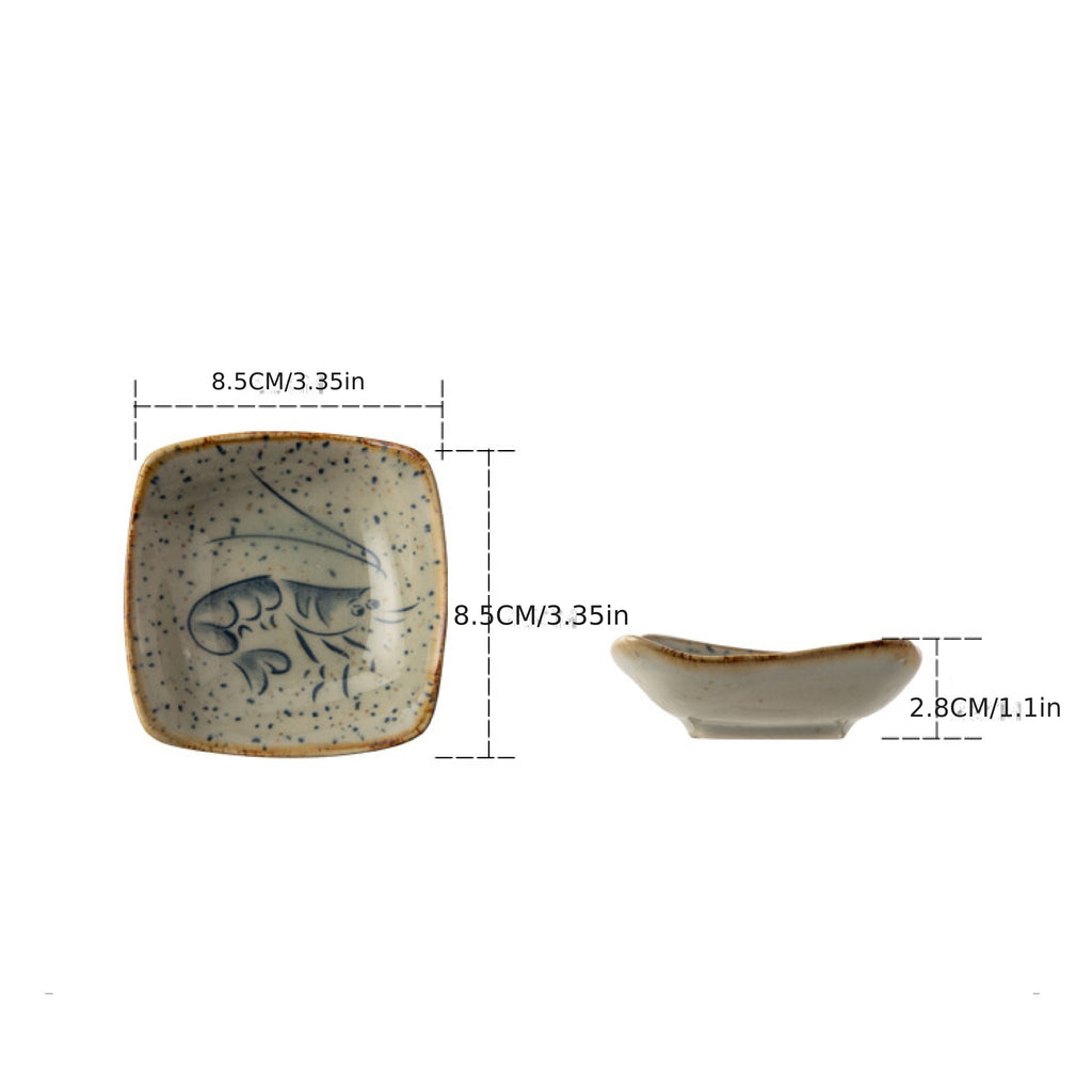 6pcs Cartoon Archaistic Square Ceramic Sauce Dish, Dip Dish, Soy Sauce Dish, Sushi Dish
