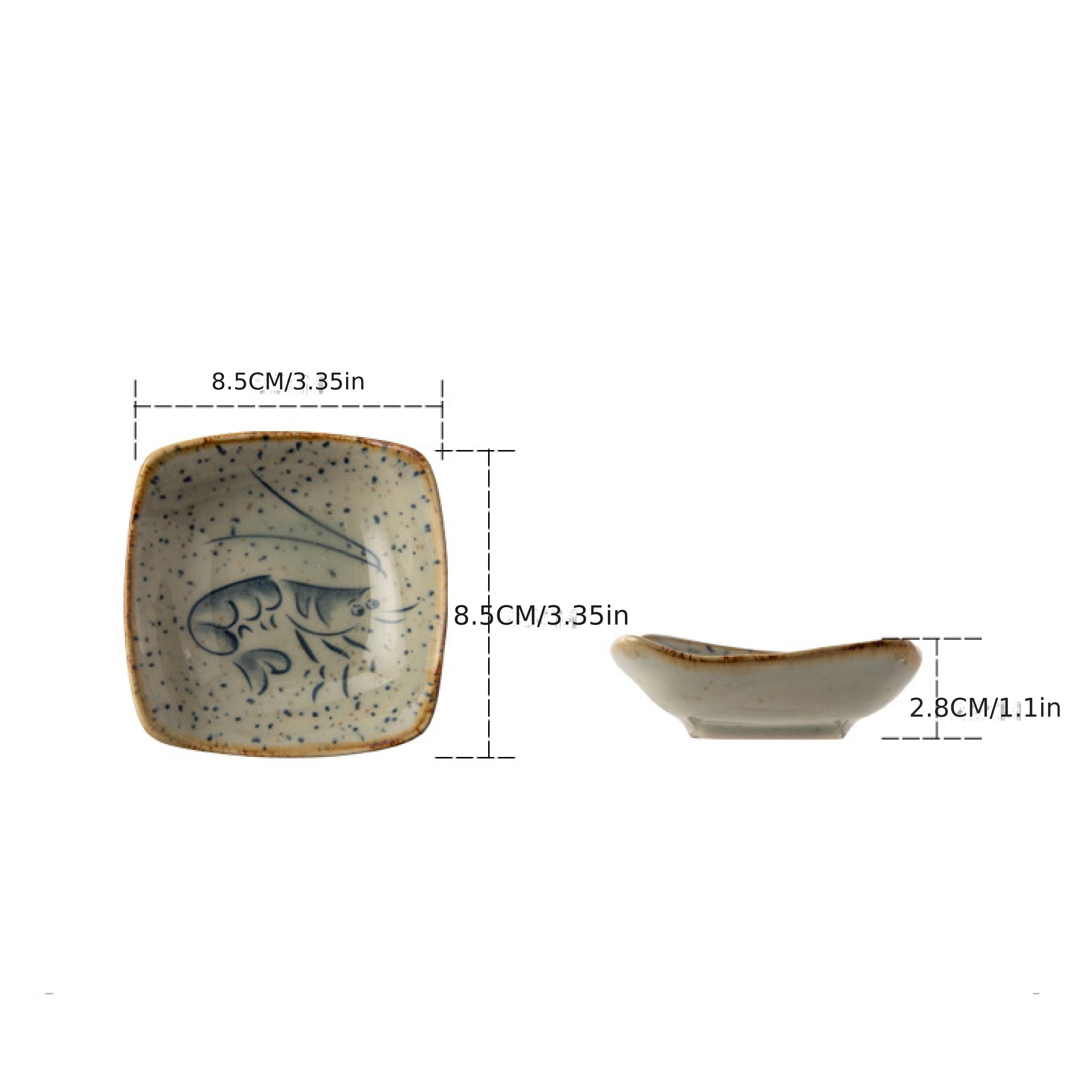 6pcs Cartoon Archaistic Square Ceramic Sauce Dish, Dip Dish, Soy Sauce Dish, Sushi Dish