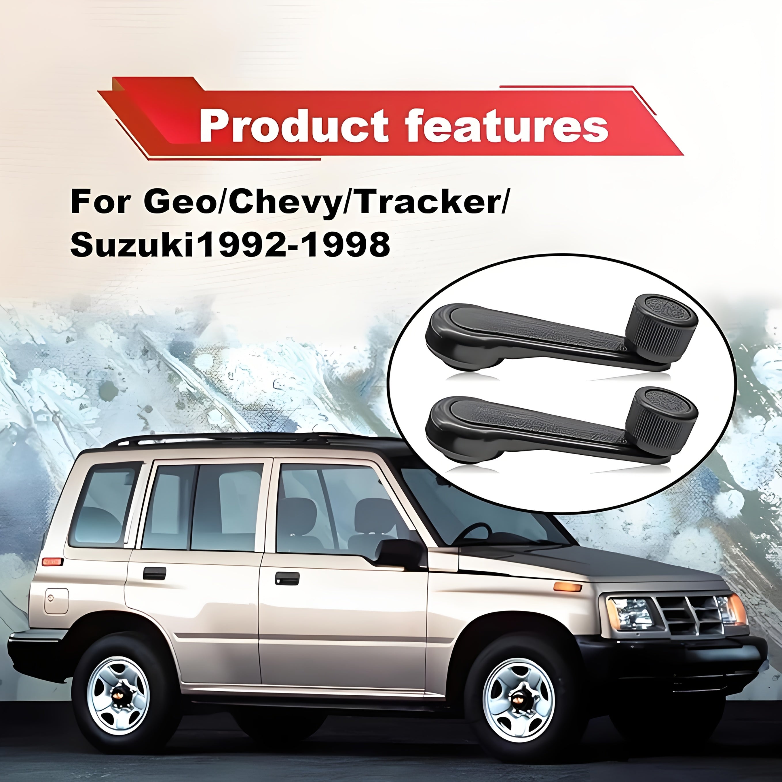 2-Piece Manual Window Crank Handle Set, Driver & Passenger Side Replacement Handles for 1992-1998 Geo, Chevy Tracker, SUZUKI, Window Regulator for Most 4-Wheel Vehicles, Left/Right Operation, Non-Electric