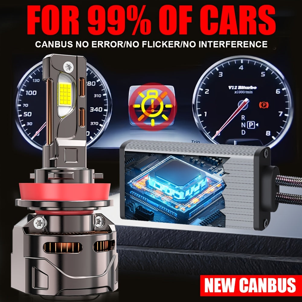 2PCS Car LED Headlight Bulbs - H11-O116, 59400LM, 300W, 7500K, 360° Beam Angle, 9570 CSP Chip, 1000% Brightness, H1, H4, H7, 9005, 9006, 9012, Plug-and-Play, No Battery, Driving Light, Spotlight
