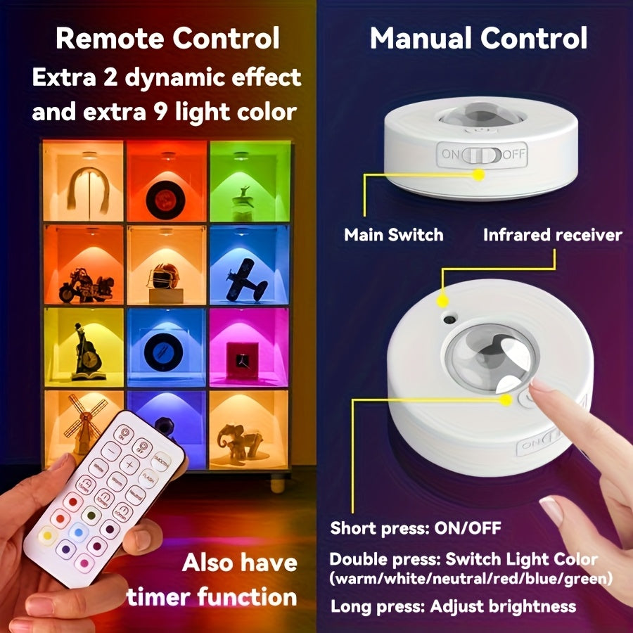 3个可充电RGB LED 橱柜灯带遥控器，亮度可调，USB可充电，USB接口、USB灯具灯饰，12种颜色模式，动态照明效果，定时功能，适用于橱柜、衣柜、家居装饰和办公室