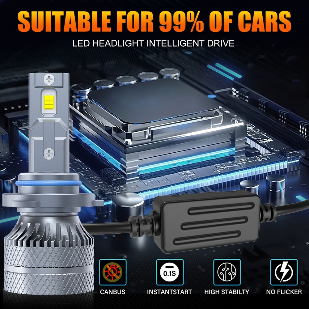 2-Pack LED Car Headlight Bulbs - Model O122, 6500K Color Temperature, with CANbus External Driver, Compatible with H1, H4, H7, H11, 9005, 9006, 9012 Sockets. 210W High Power Bulbs, 28200 Lumens Brightness, 600% Brightness Increase