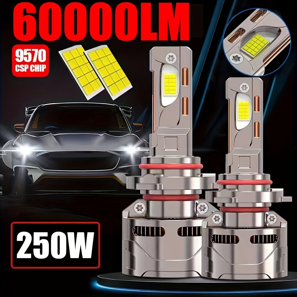 两个250W High-powe White Headlamp 9005/HB3-D010 4/H7/H1/H4/9003/HB2/H11/H18/H16, 60000LM 7500K 9570 CSP CHIP 950% BRIGHTNESS 12v