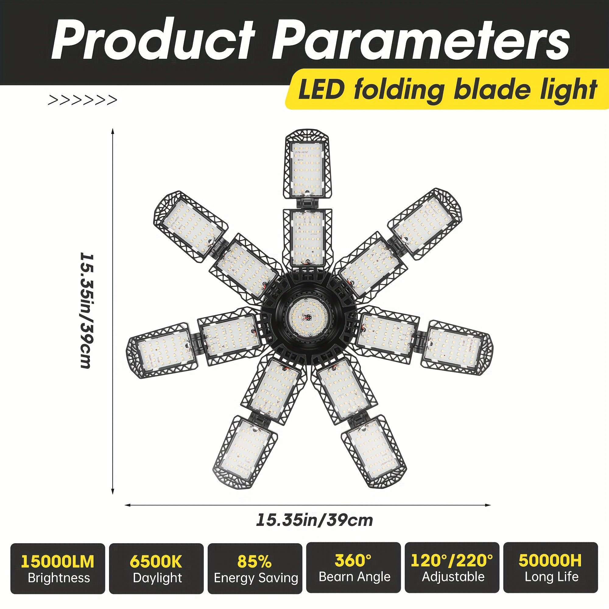 LED Garage Light, Ultra-Bright Screw Base E26/E27 Ceiling Workshop Work Light, 300W 30000 Lumen Deformable Basement Bulb Fixture, with 14+1 Adjustable Panels, Suitable for Workshop, Attic Lighting