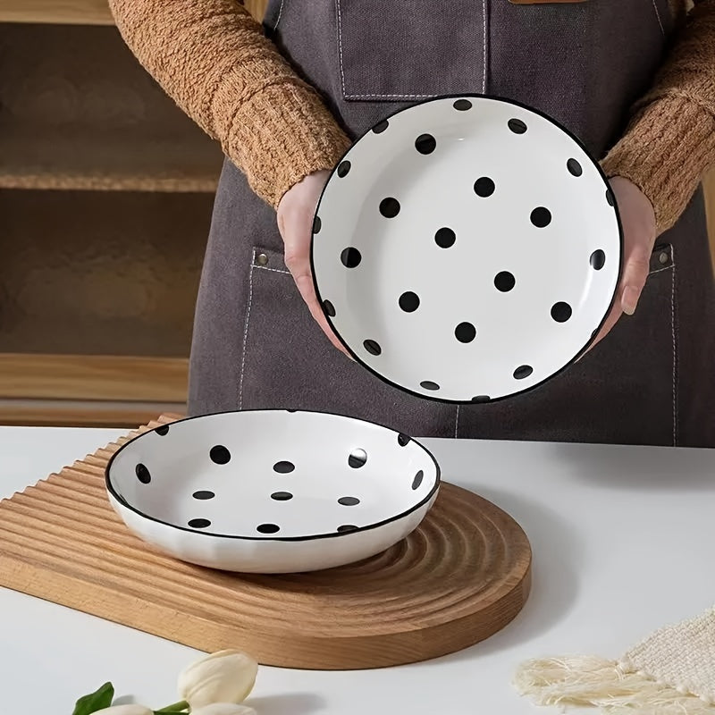 Vintage Polka Dot Ceramic Dinner Plate for Home Use, Microwave & Dishwasher Safe, Healthy Under-Glaze Craftsmanship, Perfect Home Décor & Kitchen Essential