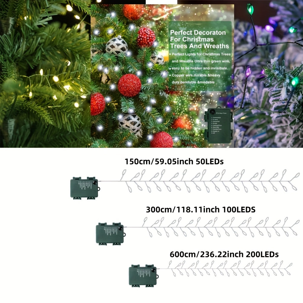 1PC 绿线电池盒鞭炮灯串，仙女灯，复活节装饰灯，LED铜线灯，室内串灯，50/100/200LEDs，圣诞节庭院、花园、聚会、露营、窗户、围栏、酒馆装饰灯