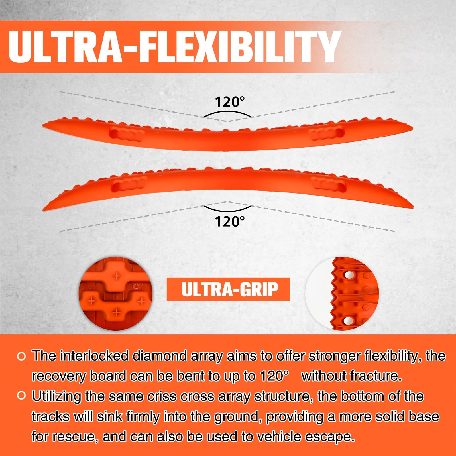 Off-Road Recovery Traction Boards – 4WD Rescue Mats for Mud, Sand, Snow & Rocky Terrain. Pair of 4x4 Recovery Tracks with 2 Straps, for RVs, Trucks, Jeeps, SUVs – Available in Orange & Red