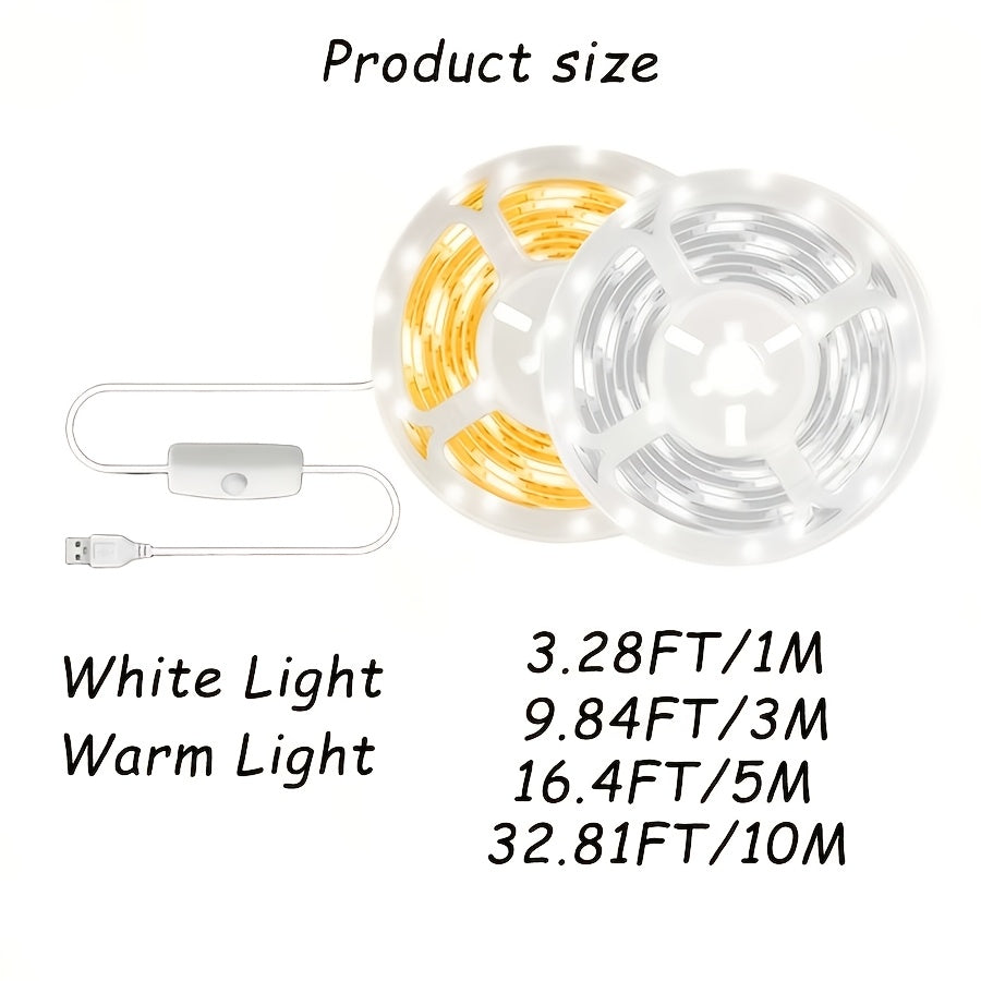 USB供电5V LED灯带，按钮开关，可裁剪自粘柔性灯条，高亮柔光，3.28-32.81英尺，适用于舞台照明、衣柜、小隔间、书桌、梳妆镜、工艺室、家庭活动装饰
