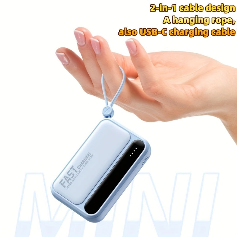 10000mAh 迷你可愛 5W/15W/22.5W 超級快充多功能卡通行動電源，可充電便攜式手機充電器，內含 4 條充電線，戶外旅行必備電池組，智慧 LED 數位顯示，Micro & Type-C 輸入