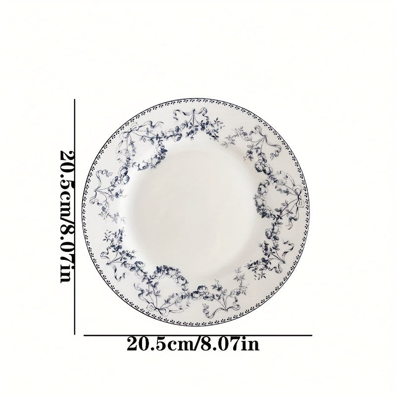 Vintage Floral Flat Plate, Mid-Century Style Dinnerware, Ceramic Plate for Western Food, Pasta, Dessert, Cake, Breakfast