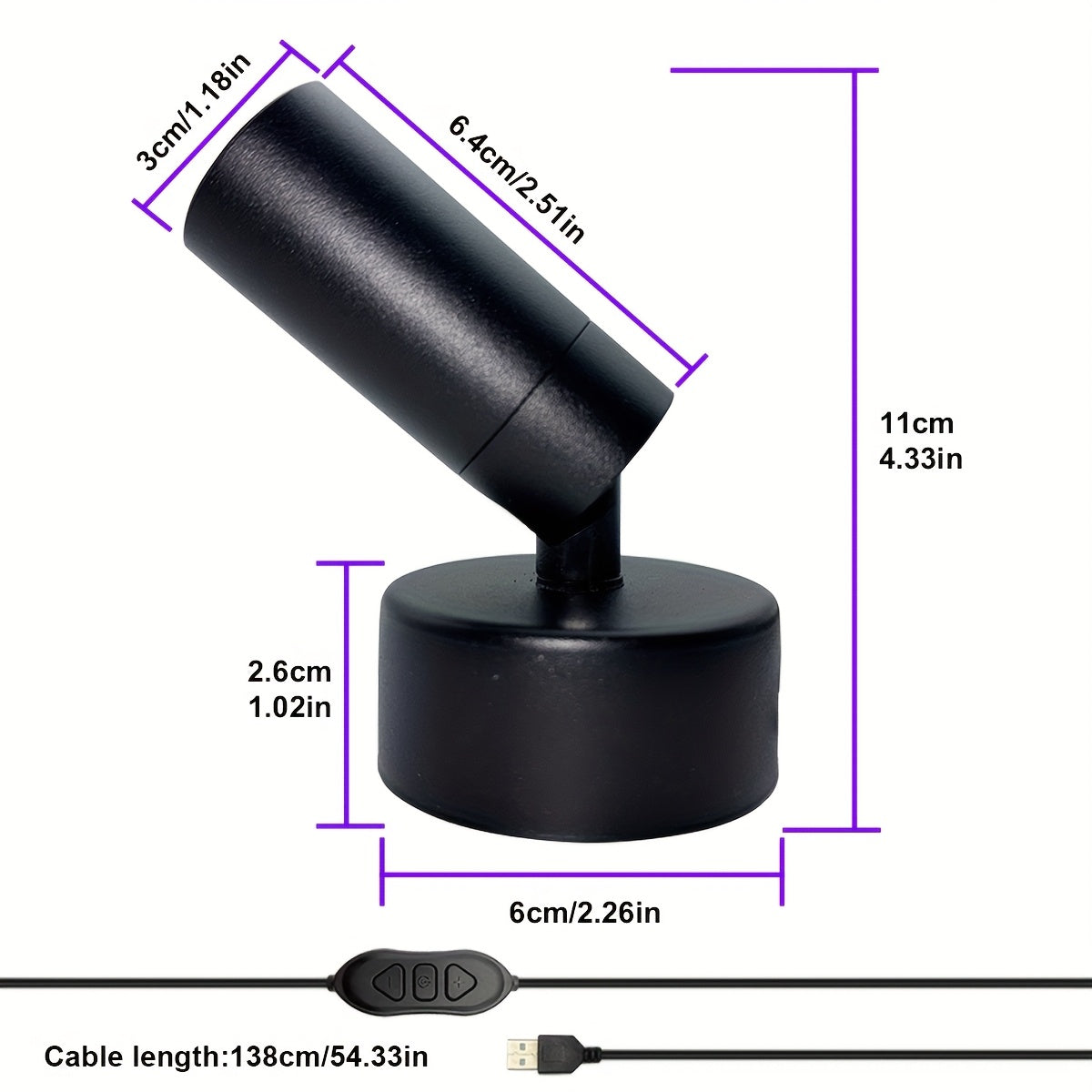 All-metal spotlight, seven-color dynamic mode indoor decorative lighting, adjustable brightness and angle, suitable for home decoration, artwork accent lighting and display piece lighting