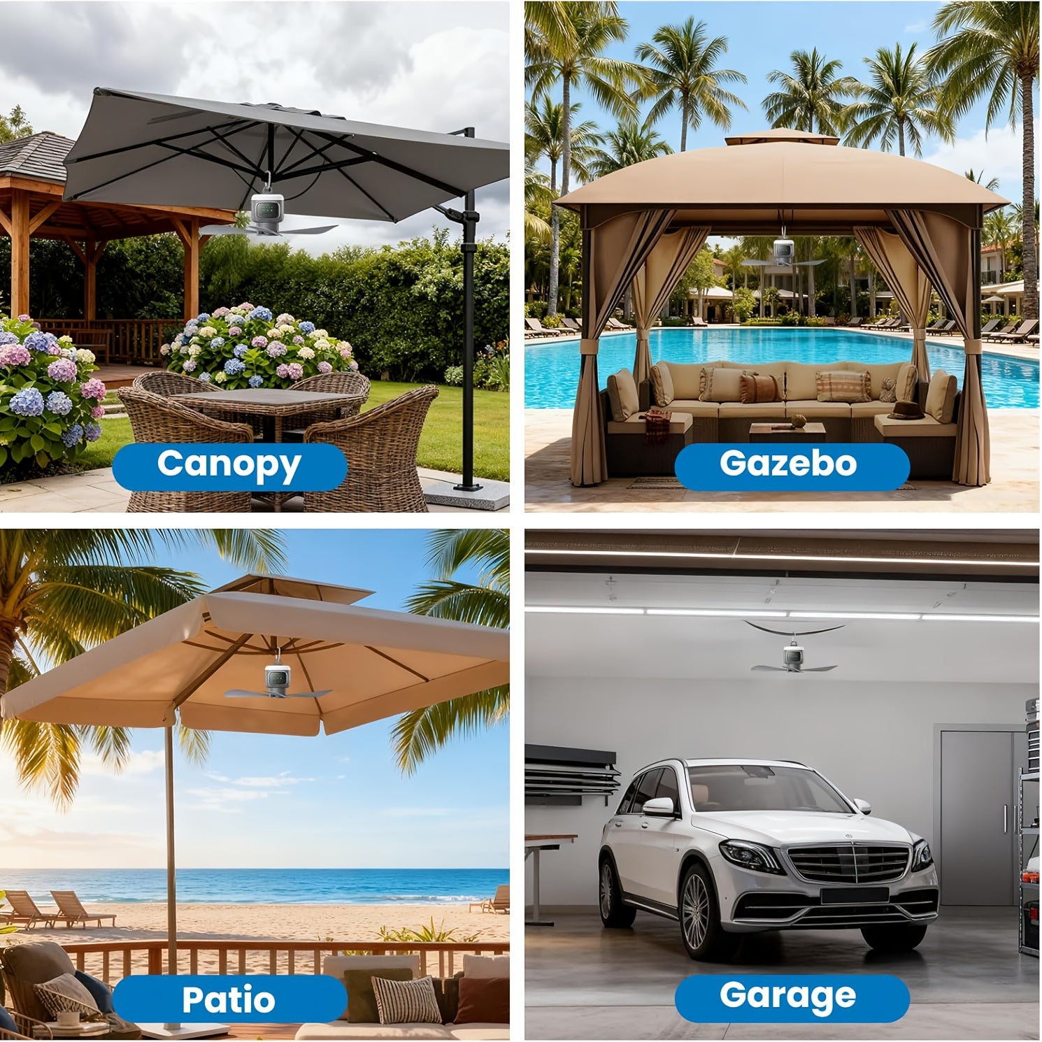 787.4"*590.55"*393.7", 33/8 PCS Set, USB Fast Charging Camping Fan, 3-Speed Adjustable, LED Lighting, 12000mAh Battery, Up to 30H Runtime, Remote Control, for Tent, RV, Camping